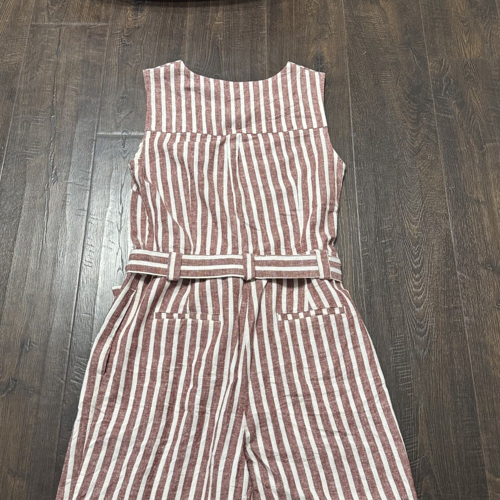 Boden Jumpsuit Womens US 6 Red White Striped Verity Cropped Wide Leg Linen Blend - Picture 11 of 11